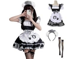 Dailygoods- Maid Outfit Zwart-Wit - Kattenmeid Kostuum - Cosplay Jurk - Dienstmeisjes Kostuum - Meid Jurk met Hoofdband - 5 Maten Beschikbaar