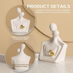 Skulpturen Statuen Paar sculptuur, moderne deco sculpturen, hart deco beeldjes voor woonkamer, keramiek, Wit, Liefde — thumbnail 2