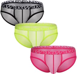 SUKREW Sheer Low-rise Brief Multipack 1x Underground Black + 1x Acid Yellow + 1x Elect Pink - MAAT XXL - Erotisch Heren Ondergoed - Slip voor Man - Sexy mannen Slip — thumbnail 1