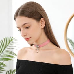 Dailygoods - Dailygoody - Punk Rock Gothic lederen halsband - Dames choker - Verstelbaar - Zwart, roze, lila, rood - Hanger hart - Stijlvolle accessoire voor elke — thumbnail 5
