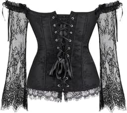Corset Dames Zwart Kant – Off Shoulder Sexy Lingerie – Lange Mouwen — thumbnail 2
