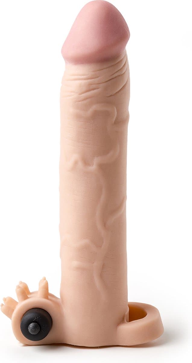 Vibrerende Penis Sleeve die echt aanvoelt - 19 cm - beige — afbeelding 1
