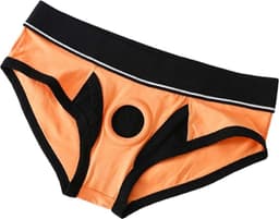 Oranje strakke heren slip met penis gat - BDSM ondergoed mannen - Korte string - Rollenspel - Erotiek - Zeer goede dikke kwaliteit polyester — thumbnail 5