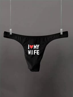 Sexy Zwarte Heren String – Lage Taille, Ademend Ondergoed met I Love My Wife Print — thumbnail 4