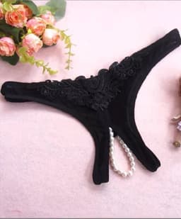 CHPN - Sexy zwart String - Met Open Kruis - Zwart kant - Peek-a-boo string - One Size (valt klein) - Sexy ondergoed met parels - Erotische Lingerie - Verras jouw partner - Slipje - — thumbnail 2