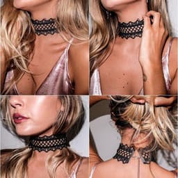 BukkitBow – Choker Ketting / Halsband – Gothic Sieraden – Textiel – Bloem Design – Unisex - Zwart — thumbnail 3