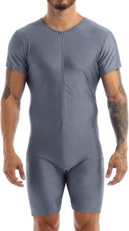 Heren Bodysuit Kort Mouw met Ritssluiting - Slim Fit Onderhemd Overall — thumbnail 1