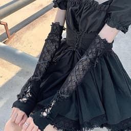 Dailygoods - Lange Kant Handschoenen, Kant Handschoenen Zwart en Gothic Tattoo Chokers Roos Prom Opera Wanten Handschoenen voor Vrouwen en Meisjes Vingerloos Elleboog Lengte Vintage Mesh Handschoenen Lolita — thumbnail 2