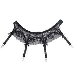 Zeloria Erotische Lingerie Jarretelgordel met Slip P5265 – Luxe Kant met Strikjes & Clips – Zwart – XS/S — thumbnail 3