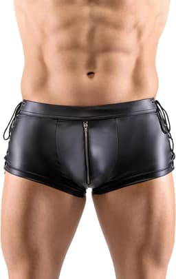 BDSM Lederen harnas korte short met open kruis functie - PU Leer - Latex look - Boxershort - Touw - Licht verstelbaar - Korte broek — thumbnail 2