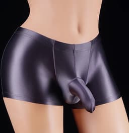 Kinky heren ondergoed Grey Cava - Fetisj penis slurf short - Strakke erotische boxershort - Glanzend grijs nylon - Olifanten neus - BDSM — thumbnail 2