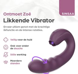 Sinsaa Zoë Tong Vibrator - Likende Tong Vibrator - Clitoris Zuiger - Dildo Vibrator - Likkende Tong - Bef Vibrator - Clitoris Stimulator - Sex Toys voor vrouwen - 10 Likstanden - 3 Rotatiestanden - Siliconen - Voor hem - Voor haar — thumbnail 2