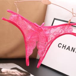 Sexy String met Open Kruis - Roze - Ontwerp met Kant - Erotisch Design met Strik - One Size String - Dames Onderbroek - Lingerie / Ondergoed — thumbnail 1