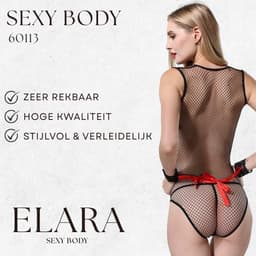 Elara Nerissa – Erotische Net Body Dames | Sexy Bodystocking met Kant Details | Sexy Lingerie | One Size (S–L) – Zwart — thumbnail 2