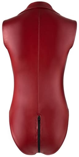 Cottelli Collection –  Wetlook Body met Tweeweg Rits van Hals tot Kruis – Maat S – Rood — thumbnail 3