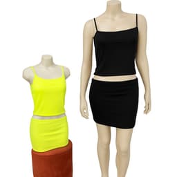 Dames 2-Delige Set – Crop Top en Mini Rok – Sexy Strakke Outfit - Neon Green — thumbnail 1