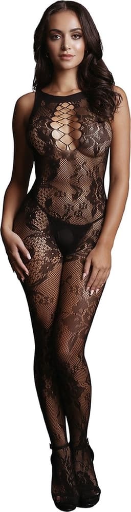 Criss Cross Neck Bodystocking - Black - O/S — thumbnail 1