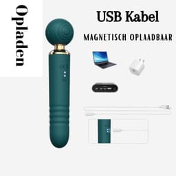 TipsToys® 3 in-1 Magic Wand - Massage Vibrator - Dildo voor Vrouwen - Flexibele Kop - Clitoris, G Spot en Prostaat Stimulator - Kloppen, Zuiger en Stotende Functie - Anaal & Vagina - Rechargeable - Sex Toys & Sexspeeltjes - Vrouw en Koppels - Groen — thumbnail 5