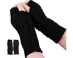 Dailygoods - Andiker Vingerloze winterhandschoenen voor dames, gebreide armwarmers met duimgat, zachte polshandschoenen, zwart, Eén maat
