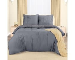 Bedding Dekbedovertrekset - Microvezel Polyester Dekbedovertrek 200x200 cm + 2 Geborduurde Kussenslopen 80x80 cm - Grijs