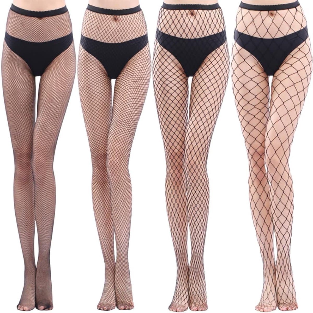 Netkousen voor dames - 4 paar hoge taille netpanty's in zwart, elastisch en sexy design, perfect voor elke gelegenheid — afbeelding 1