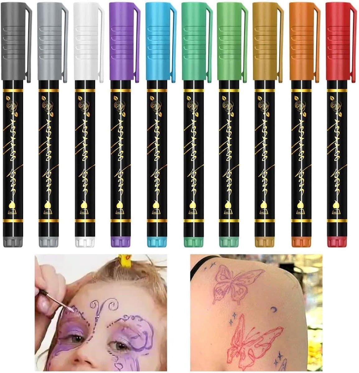 Huidverf Markers - Gezichtsverf Pennen - Artistieke Expressie - 10 Levendige Kleuren - 10 Stuks - Multicolor — afbeelding 1
