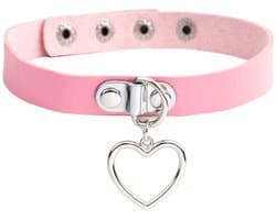 Dailygoods - Dailygoody - Punk Rock Gothic lederen halsband - Dames choker - Verstelbaar - Zwart, roze, lila, rood - Hanger hart - Stijlvolle accessoire voor elke