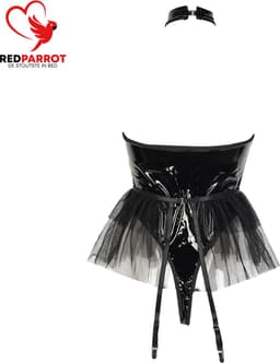 Erotische Rok Jumpsuit - Latex Wetlook - Transparante Borsten - Open Kruis - Dames — thumbnail 3