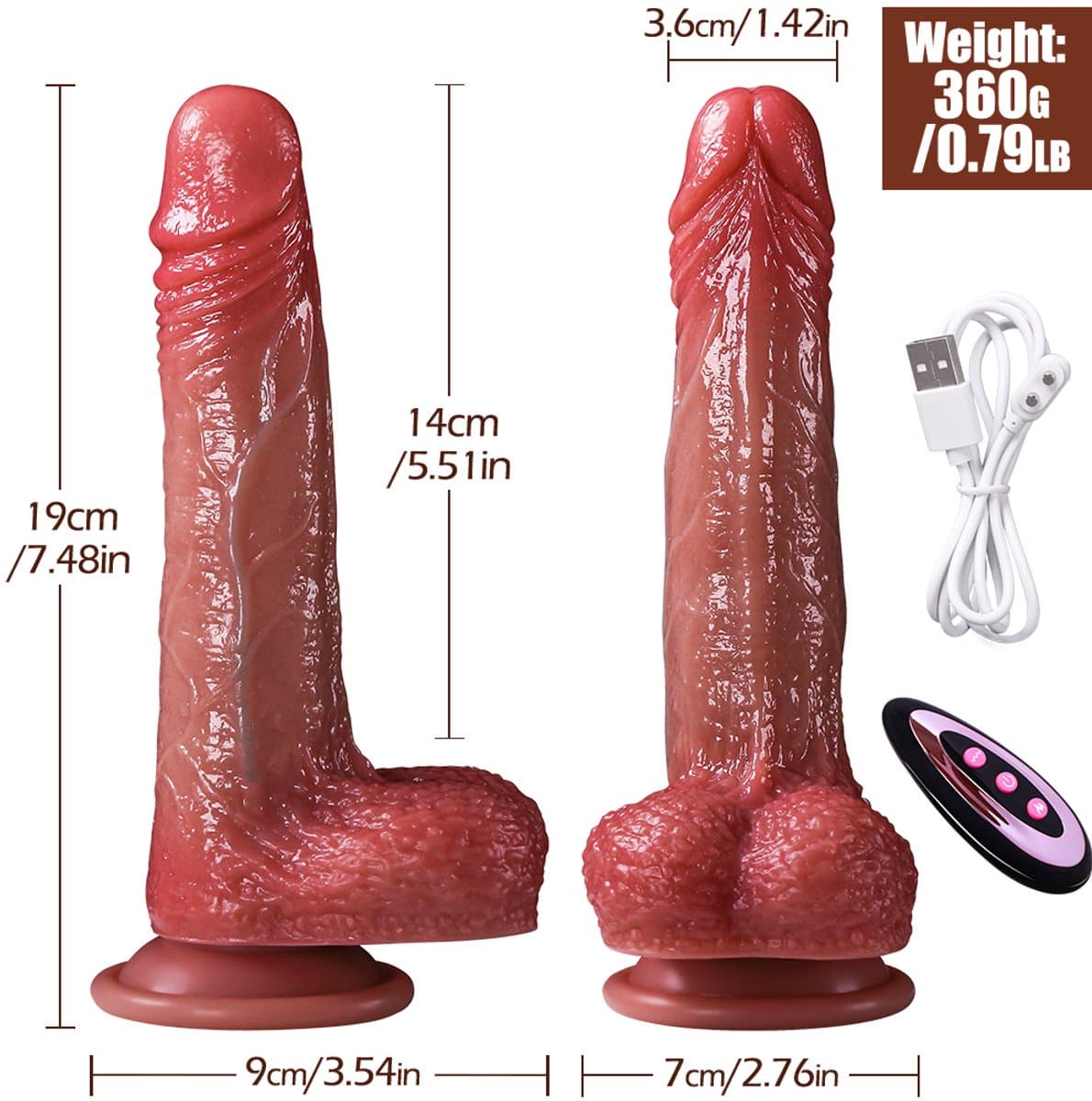 stotende en intens trillende - thrusting dildo. USB oplaadbaar - remote control - BIGGY — afbeelding 1
