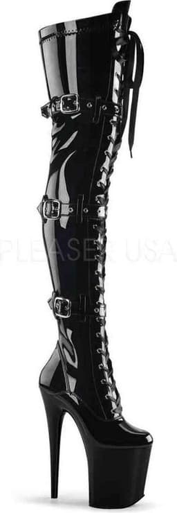 Pleaser - FLAMINGO-3028 Plateau Overknee Laarzen - Paaldans schoenen - 39 Shoes - Zwart — thumbnail 1