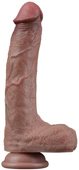 LoveToy - Dubbellaagse siliconen dildo 21,5 cm (Ø 4,2 cm) - Bruin — thumbnail 1