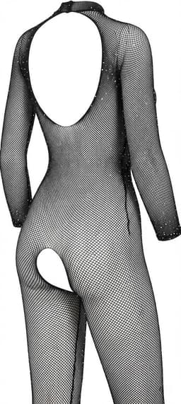 Okado Zwarte Visnet Catsuit One Size, Body Stocking met Glitters, Sensuele Lingerie Outfit, Stretch Pasvorm, Spannend Cadeau voor Valentijn — thumbnail 1