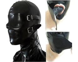OUYLAF latex masker bdsm - latex bdsm - latex hood - latex masker erotiek - Unisex - Gespen en riemen - latex fetish - oogmasker - bdsm masker - bdsm masker met gag (L)