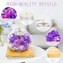 Queltrix Eeuwige bloem in glas & geurkaarsenset, geconserveerde bloemen, romantisch cadeau, geschenkdoos met 18 kaarsen, cadeauset voor Moederdag, verjaardag, jubileum, Kerstmis (paars) — thumbnail 5