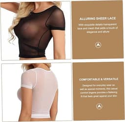 Sexy dameslingerie - 2-delige set - Erotische lingerie - Sexy transparante kanten lingerie voor dames - Kanten set met korte mouwen - Transparante set - Valentijnsdagcadeau - Zwart-wit - Maat M — thumbnail 2
