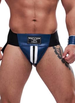 Mister B leren circuit jockstrap blauw met witte bies - xl — thumbnail 1