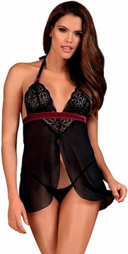 Obsessive Rossita Babydoll Met Sexy String - Zwart — thumbnail 1