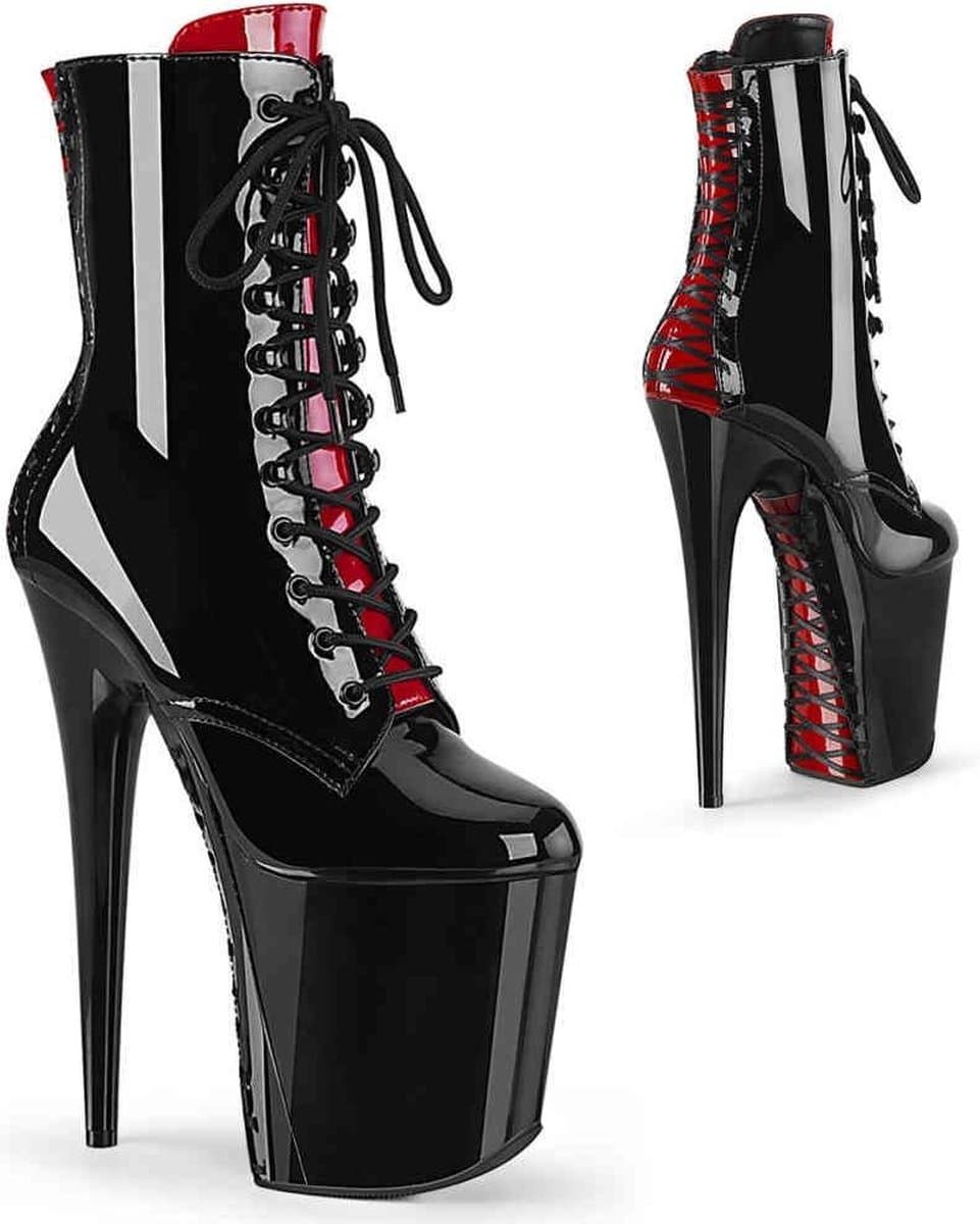 Pleaser - FLAMINGO-1020FH Plateau Laarzen, Paaldans schoenen - Paaldans schoenen - 39 Shoes - Zwart/Rood — afbeelding 1