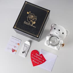 Romantische beer - Gepreserveerde roos - Speciaal cadeau - Met sieradendoosje - 12 x 10 x 16 cm - Wit — thumbnail 4