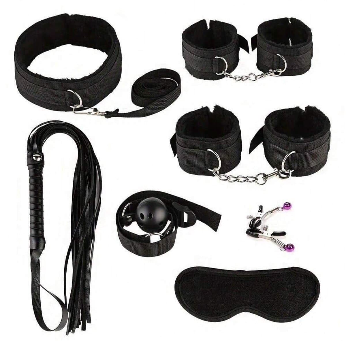Oneay BDSM Set 7-delig – Bondage Set met Handboeien, Gag Ball & Zweep – SM Speeltjes voor Koppels – Beginners Bondage Kit – Verstelbaar & Comfortabel – Erotisch Cadeau voor Hem & Haar - Zwart — afbeelding 1