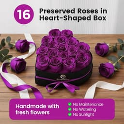 Bewerkte Rozen - Eeuwige Bloemen - Cadeau Geven - Hartvormige Doos - 16 Stuks - Paars — thumbnail 4