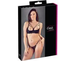 Cottelli Collection –  Lingerie Set met Dubbele Bandjes en Open Lift Beha – Maat 75B/S – Zwart