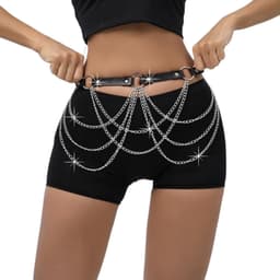 Riem - Heupriem - Tailleriem - Rave belt - Pride - Met zilveren kettingen - Kunstleer - Zwart — thumbnail 2