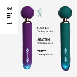 TipsToys® 3 in-1 Magic Wand - Massage Vibrator - Dildo voor Vrouwen - Flexibele Kop - Clitoris, G Spot en Prostaat Stimulator - Kloppen, Zuiger en Stotende Functie - Anaal & Vagina - Rechargeable - Sex Toys & Sexspeeltjes - Vrouw en Koppels - Groen — thumbnail 4
