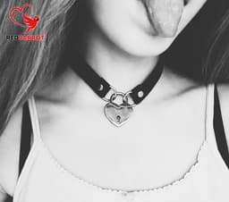 BDSM Bondage ketting met sleutel - Hartje - Slot - Halsband — thumbnail 3