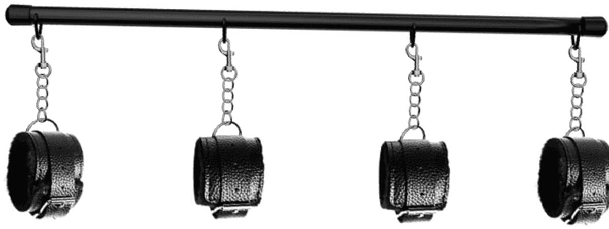 Adultshop - Luxe spreidstang met 4 boeien - BDSM Spreader Bar voor Enkels en Polsen | Zwart PU Leder - Kinky — afbeelding 1