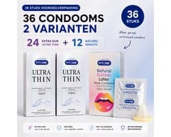 condooms 36 stuks – extra dun focus pack – 24 ultra dun condooms + 12 naturel condooms – condooms met glijmiddel – 52 mm – FiTONE