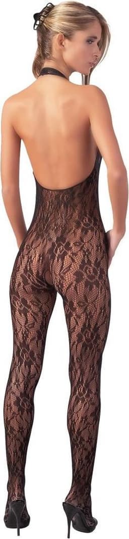 Mandy Mystery Lingerie –  Catsuit Open Kruis met Kanten Motief en Lage Decolleté voor Spanning – Maat S/M – Zwart — thumbnail 4