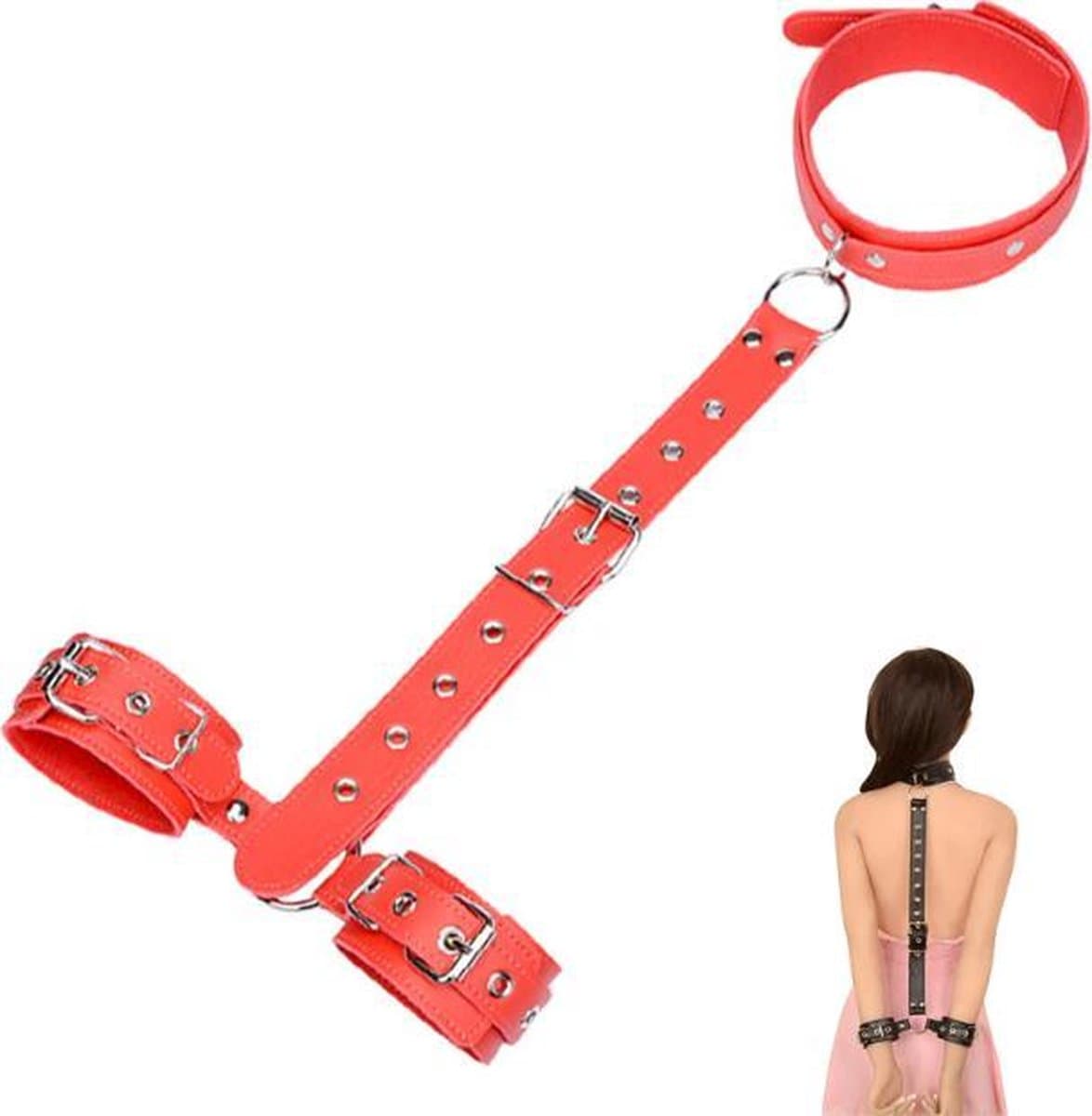 WiseGoods - Erotische Nekriem Met Handboeien - Seks Handboeien - SM Bondage - Sex Toys - Seksspeeltjes Voor Koppels - Rood — afbeelding 1