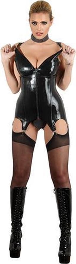 LateX – Latex Strap Shirt met Doorlopende Ritssluiting en 4 Bretels voor een Scherpe Uitstraling Maat XL - Zwart — thumbnail 4